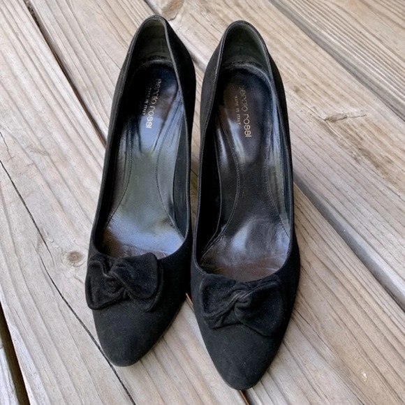 Sergio Rossi size 41 black suede bow wedge heels made in Italy - Picture 1 of 14